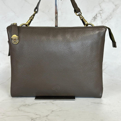 MULBERRY Clutch Handbag Shoulder Bag Purse Leather Dark Brown Gold Used Auth