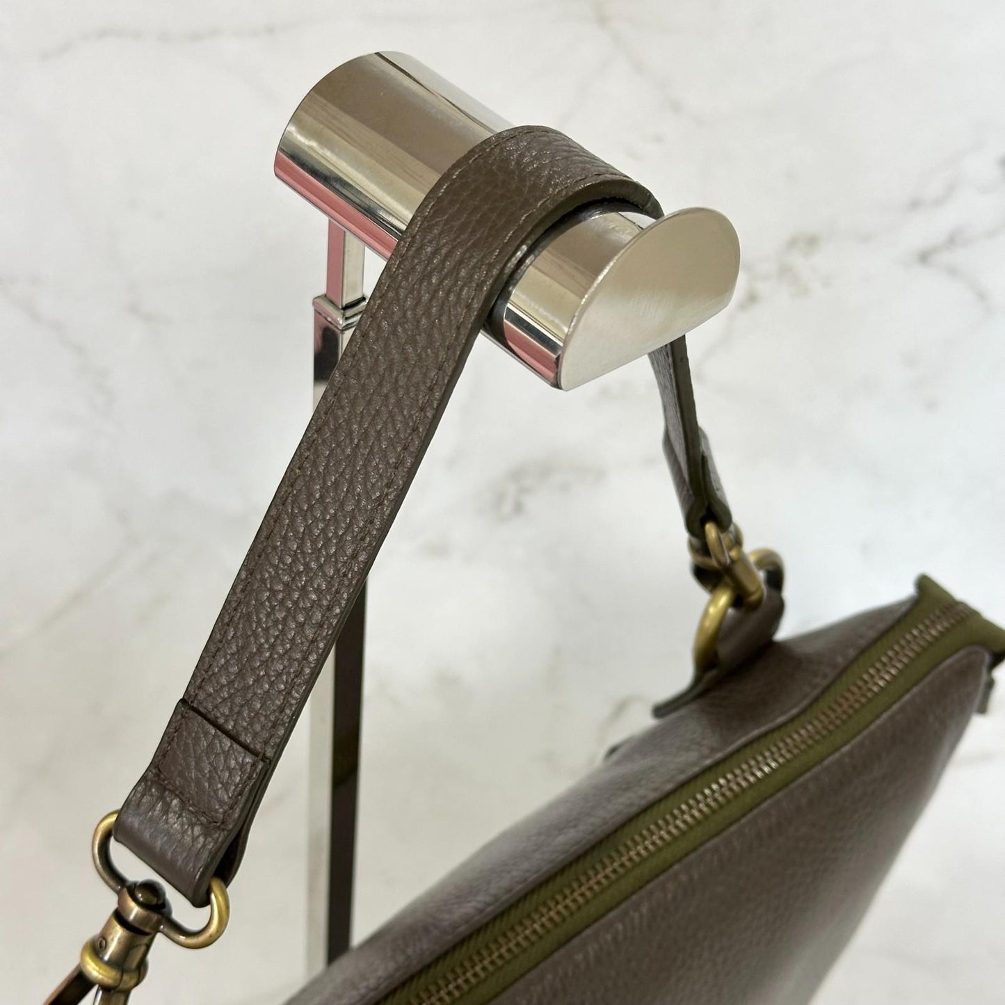 MULBERRY Clutch Handbag Shoulder Bag Purse Leather Dark Brown Gold Used Auth