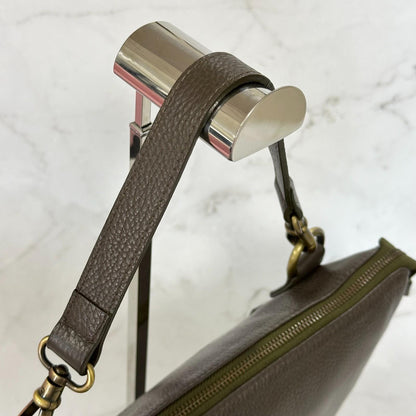 MULBERRY Clutch Handbag Shoulder Bag Purse Leather Dark Brown Gold Used Auth