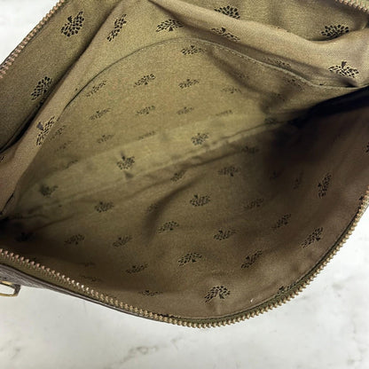 MULBERRY Clutch Handbag Shoulder Bag Purse Leather Dark Brown Gold Used Auth