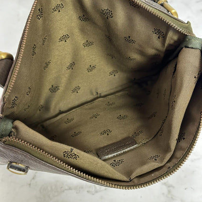 MULBERRY Clutch Handbag Shoulder Bag Purse Leather Dark Brown Gold Used Auth