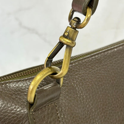 MULBERRY Clutch Handbag Shoulder Bag Purse Leather Dark Brown Gold Used Auth