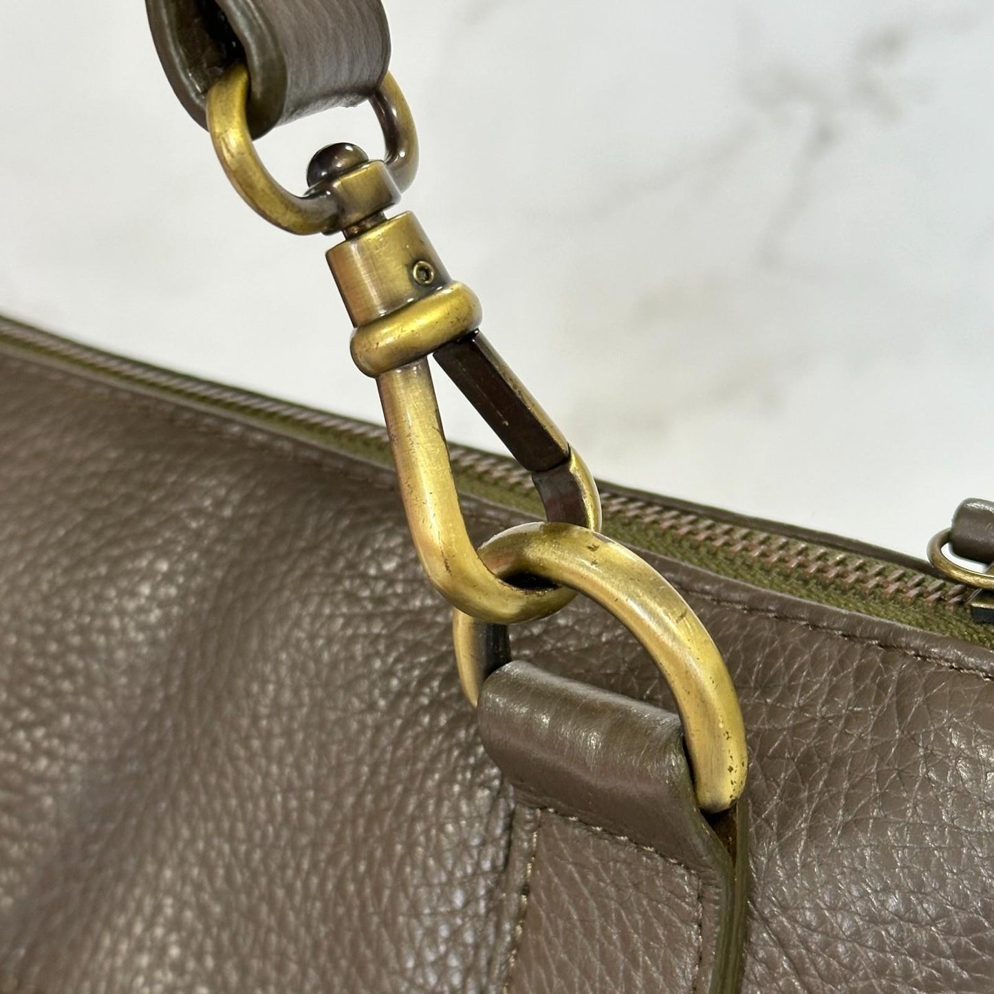 MULBERRY Clutch Handbag Shoulder Bag Purse Leather Dark Brown Gold Used Auth