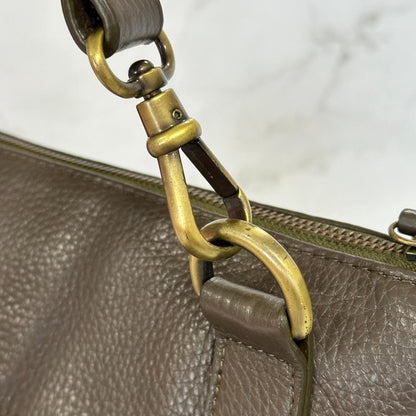 MULBERRY Clutch Handbag Shoulder Bag Purse Leather Dark Brown Gold Used Auth