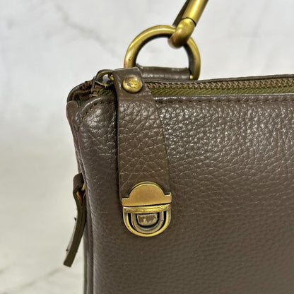 MULBERRY Clutch Handbag Shoulder Bag Purse Leather Dark Brown Gold Used Auth