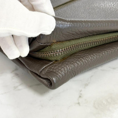 MULBERRY Clutch Handbag Shoulder Bag Purse Leather Dark Brown Gold Used Auth