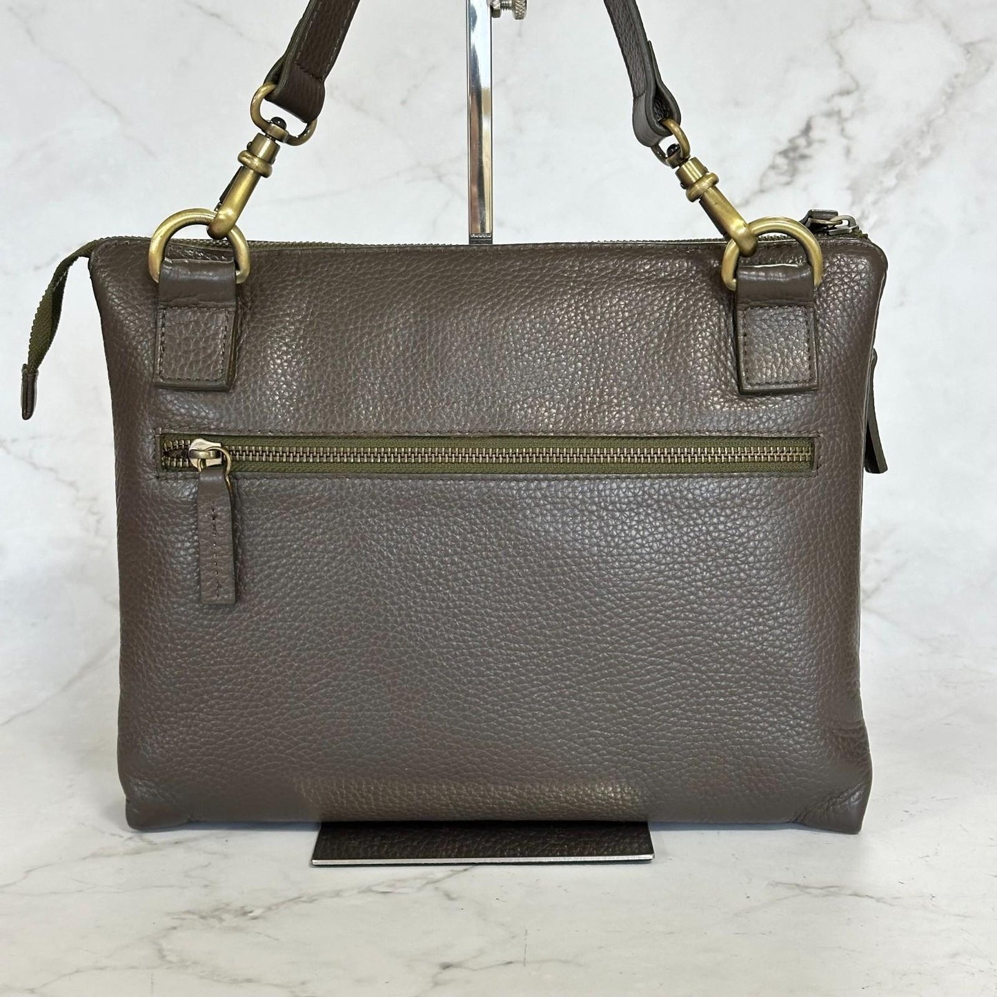 MULBERRY Clutch Handbag Shoulder Bag Purse Leather Dark Brown Gold Used Auth