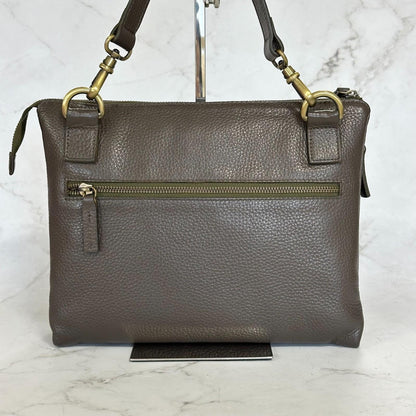 MULBERRY Clutch Handbag Shoulder Bag Purse Leather Dark Brown Gold Used Auth