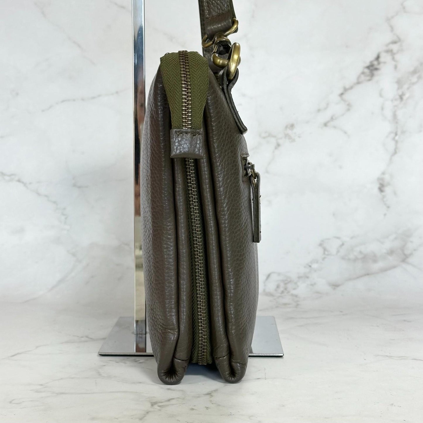 MULBERRY Clutch Handbag Shoulder Bag Purse Leather Dark Brown Gold Used Auth