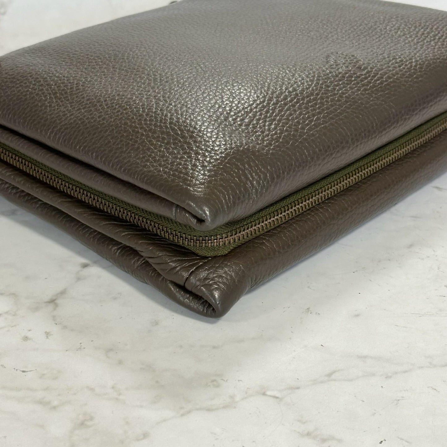 MULBERRY Clutch Handbag Shoulder Bag Purse Leather Dark Brown Gold Used Auth