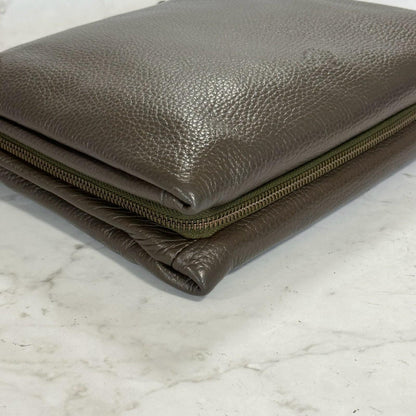 MULBERRY Clutch Handbag Shoulder Bag Purse Leather Dark Brown Gold Used Auth