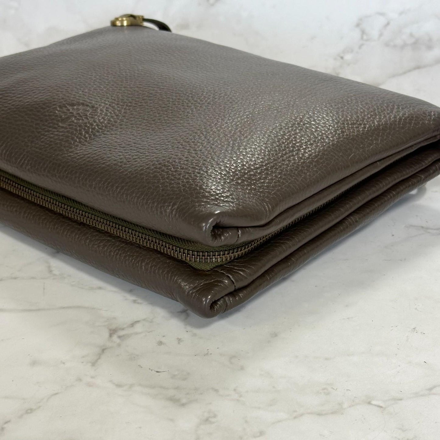 MULBERRY Clutch Handbag Shoulder Bag Purse Leather Dark Brown Gold Used Auth