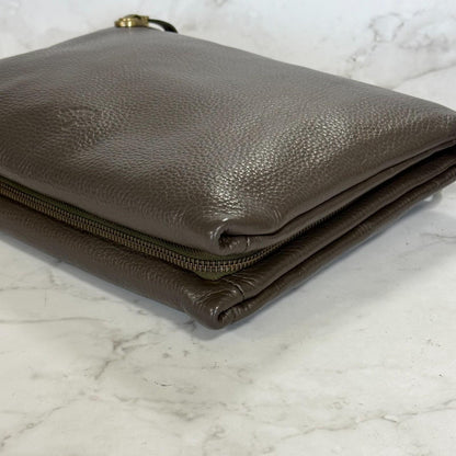 MULBERRY Clutch Handbag Shoulder Bag Purse Leather Dark Brown Gold Used Auth