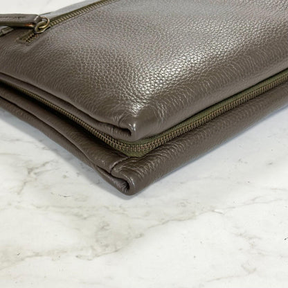 MULBERRY Clutch Handbag Shoulder Bag Purse Leather Dark Brown Gold Used Auth