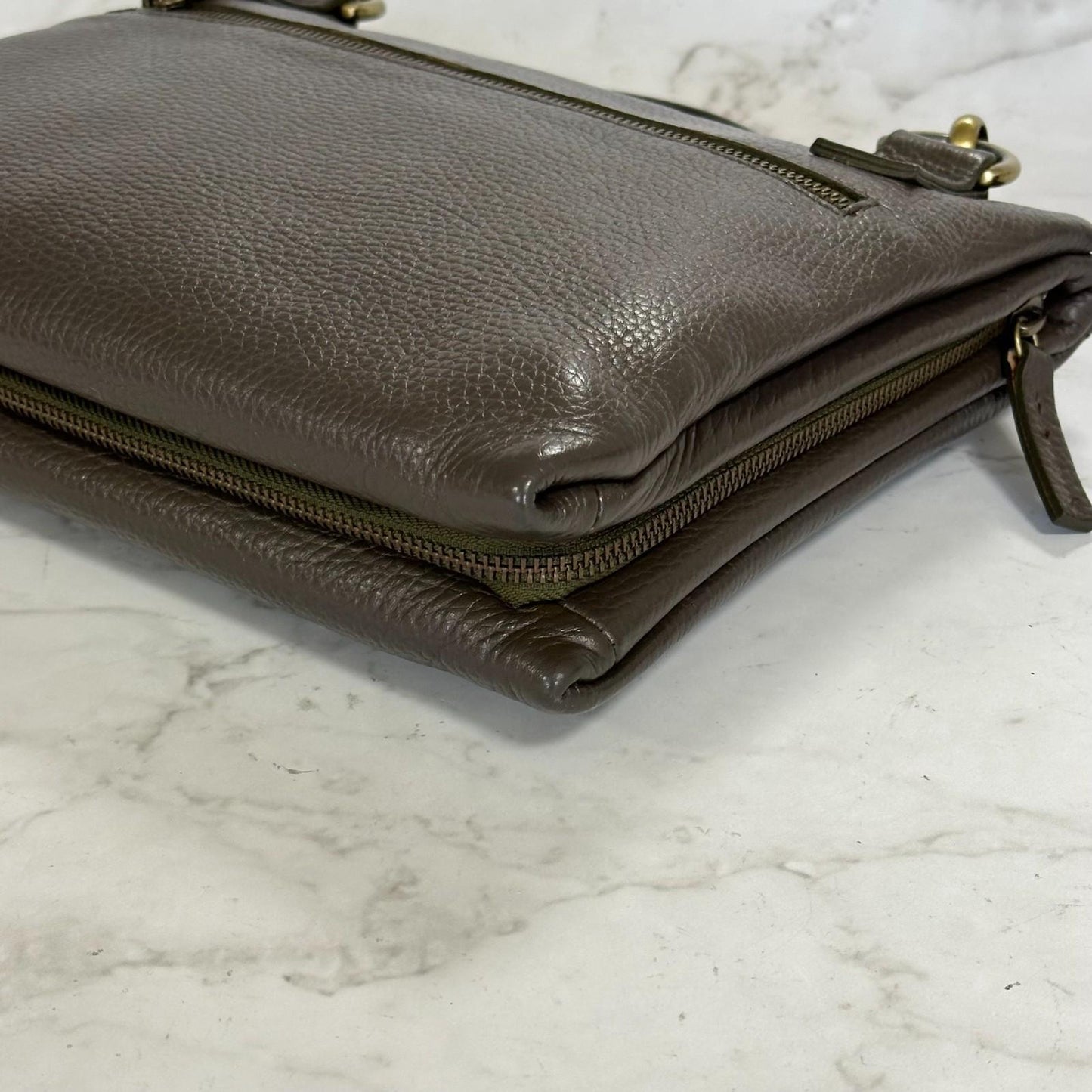 MULBERRY Clutch Handbag Shoulder Bag Purse Leather Dark Brown Gold Used Auth