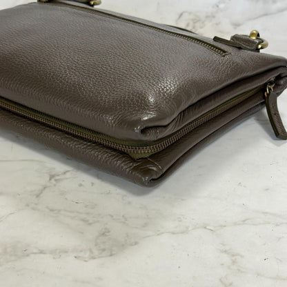 MULBERRY Clutch Handbag Shoulder Bag Purse Leather Dark Brown Gold Used Auth