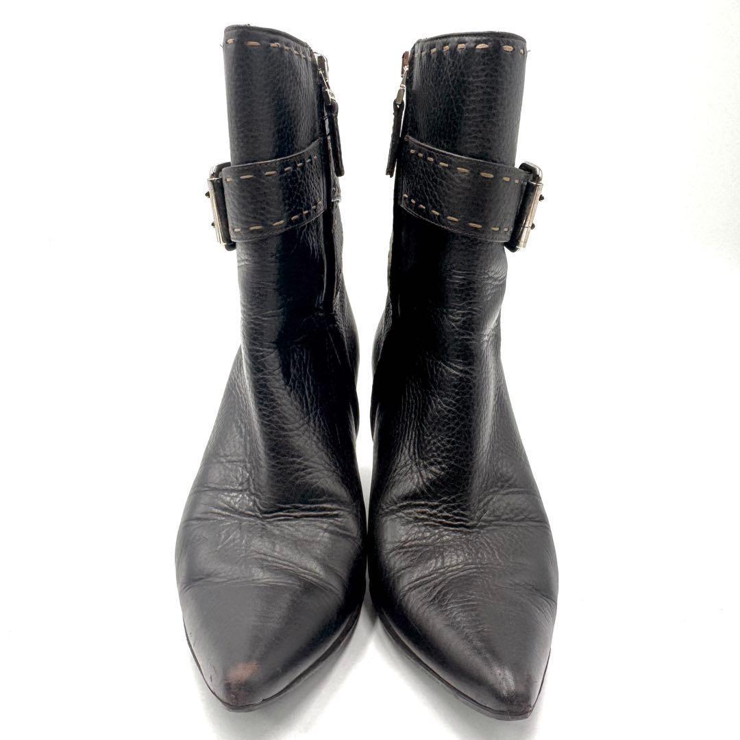 FENDI Short Boots Shoes Selleria EU 37 US 7 Leather Black Authentic