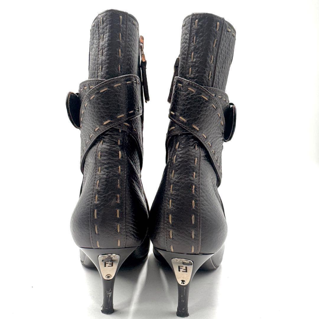 FENDI Short Boots Shoes Selleria EU 37 US 7 Leather Black Authentic