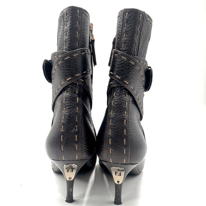 FENDI Short Boots Shoes Selleria EU 37 US 7 Leather Black Authentic