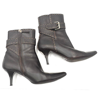 FENDI Short Boots Shoes Selleria EU 37 US 7 Leather Black Authentic