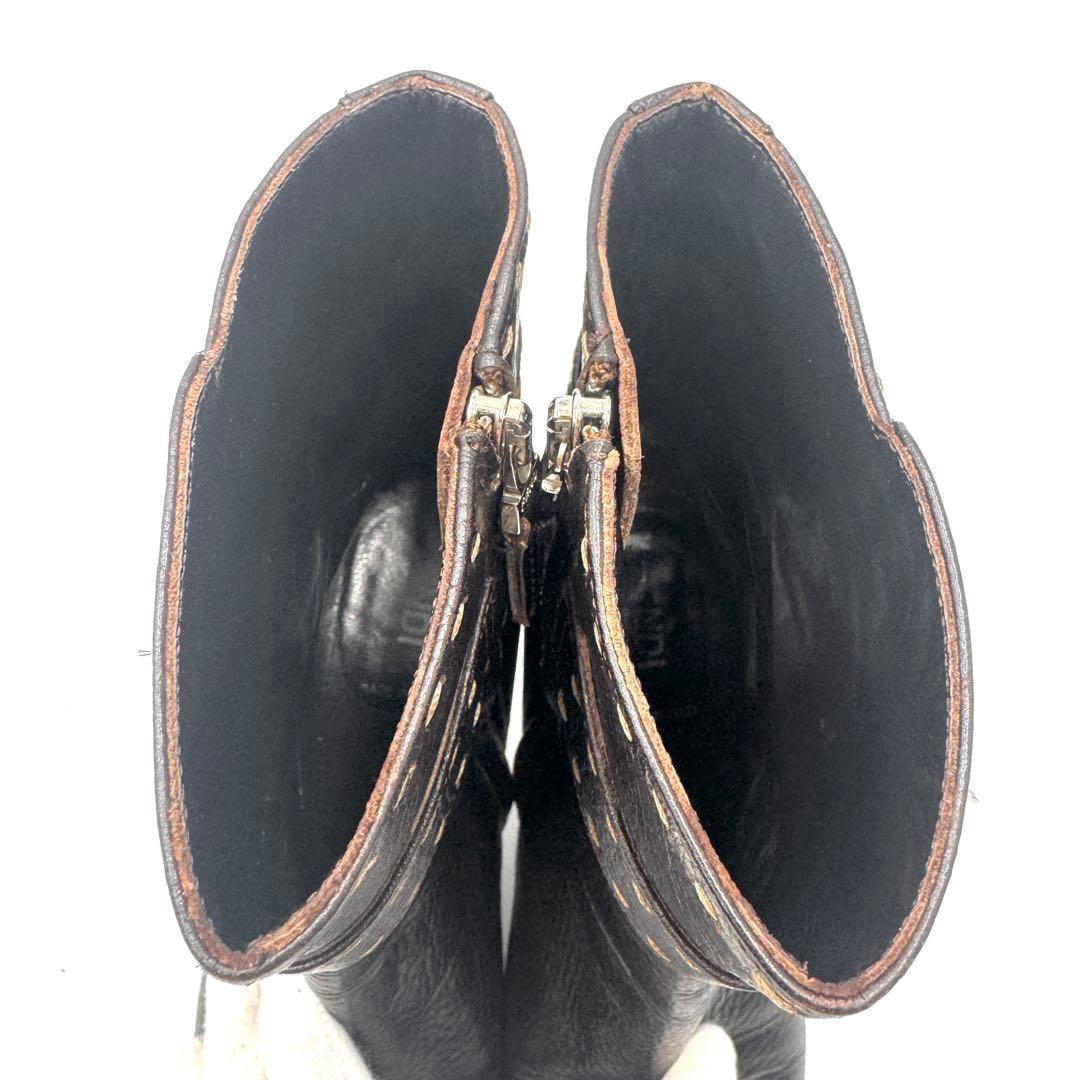 FENDI Short Boots Shoes Selleria EU 37 US 7 Leather Black Authentic