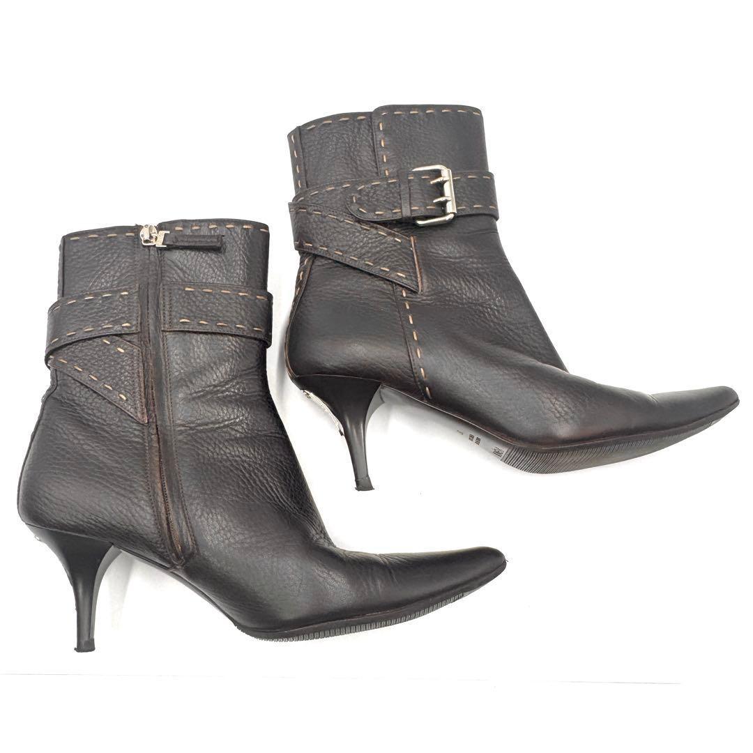 FENDI Short Boots Shoes Selleria EU 37 US 7 Leather Black Authentic