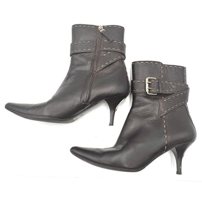 FENDI Short Boots Shoes Selleria EU 37 US 7 Leather Black Authentic