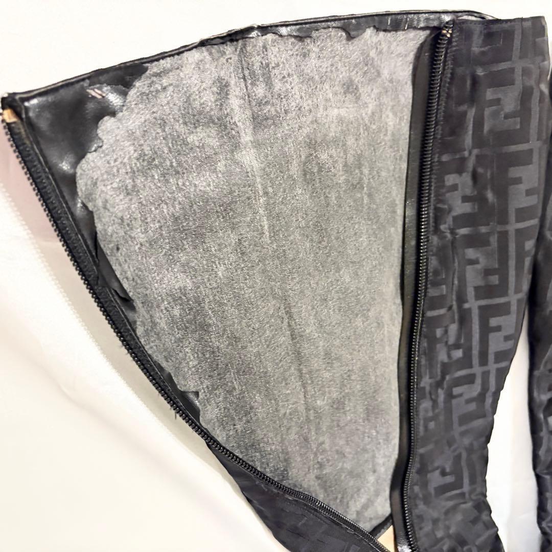 FENDI Long Boots Shoes FF Zucca EU 36 US 6 Nylon Black Authentic