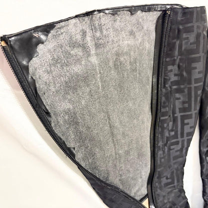 FENDI Long Boots Shoes FF Zucca EU 36 US 6 Nylon Black Authentic