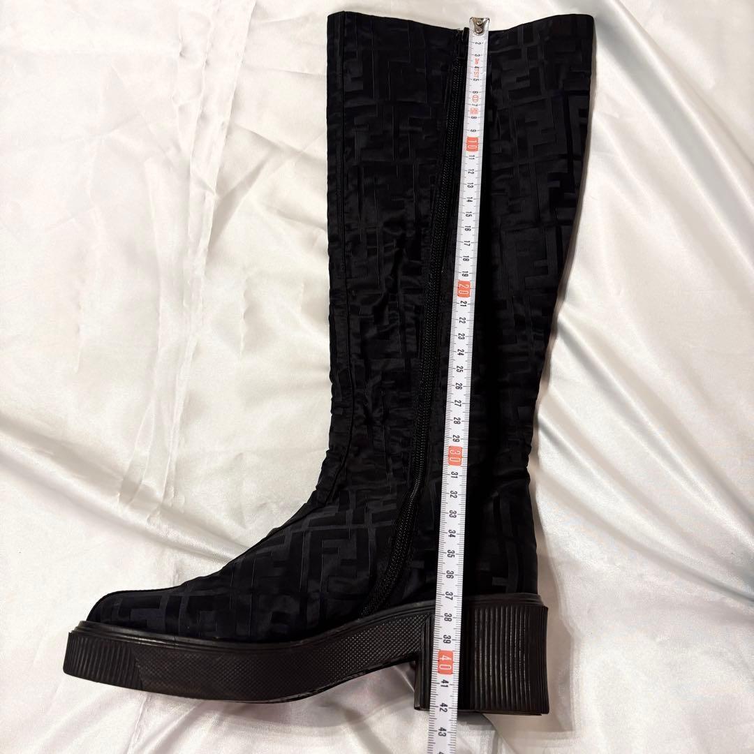 FENDI Long Boots Shoes FF Zucca EU 36 US 6 Nylon Black Authentic