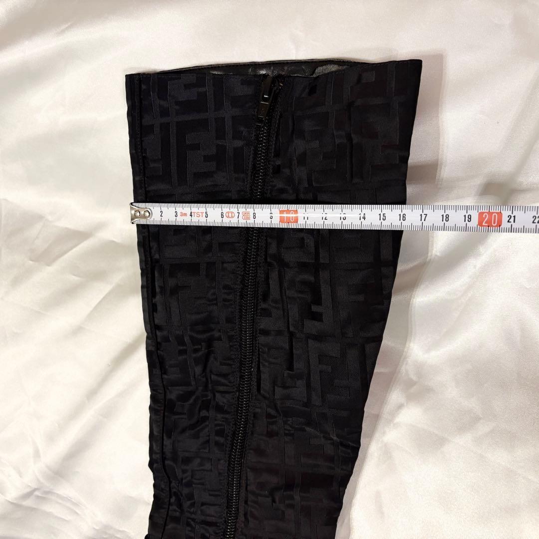 FENDI Long Boots Shoes FF Zucca EU 36 US 6 Nylon Black Authentic