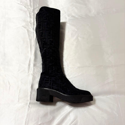 FENDI Long Boots Shoes FF Zucca EU 36 US 6 Nylon Black Authentic