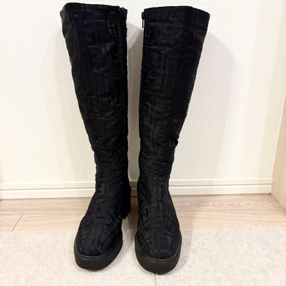 FENDI Long Boots Shoes FF Zucca EU 36 US 6 Nylon Black Authentic