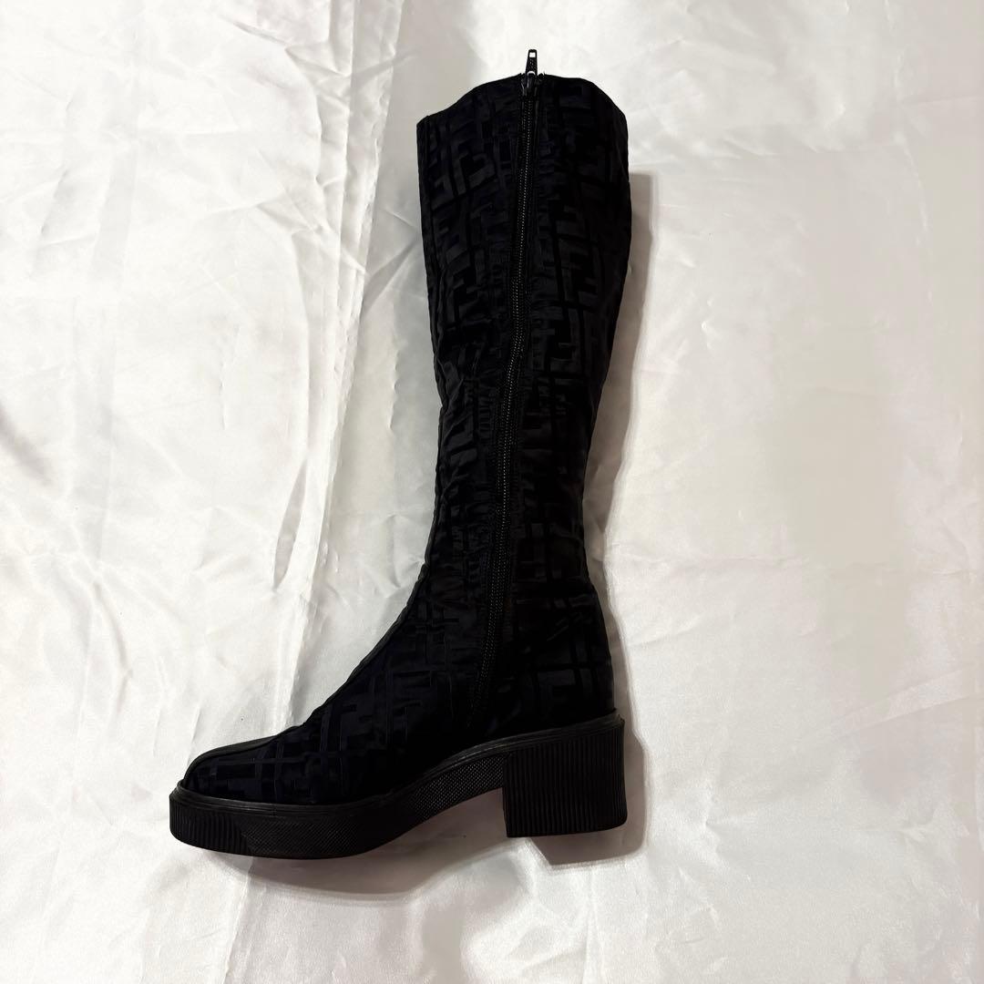 FENDI Long Boots Shoes FF Zucca EU 36 US 6 Nylon Black Authentic