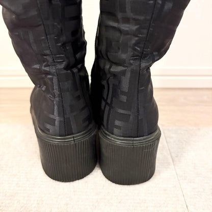 FENDI Long Boots Shoes FF Zucca EU 36 US 6 Nylon Black Authentic