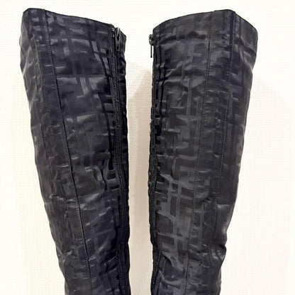 FENDI Long Boots Shoes FF Zucca EU 36 US 6 Nylon Black Authentic