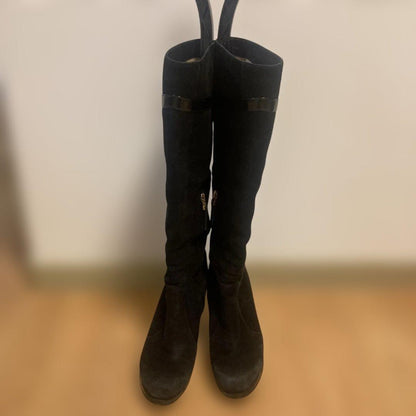 FENDI Long Boots Shoes EU 37 US 7 Suede Black Authentic