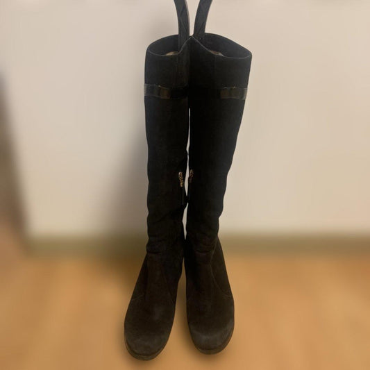 FENDI Long Boots Shoes EU 37 US 7 Suede Black Authentic