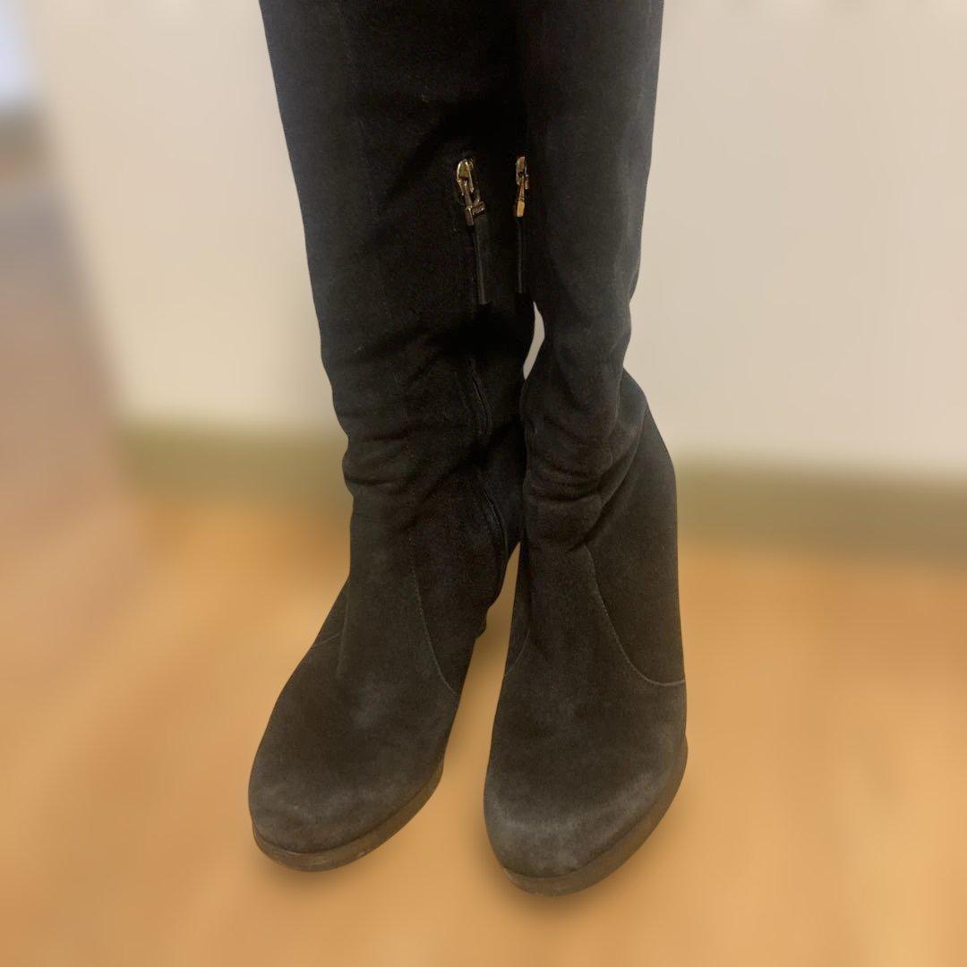 FENDI Long Boots Shoes EU 37 US 7 Suede Black Authentic