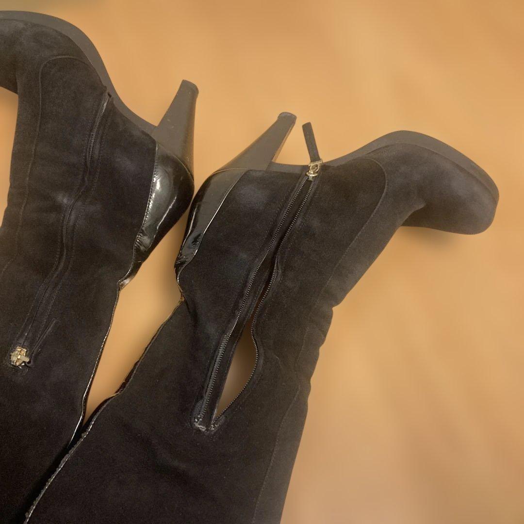 FENDI Long Boots Shoes EU 37 US 7 Suede Black Authentic