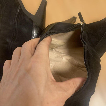 FENDI Long Boots Shoes EU 37 US 7 Suede Black Authentic