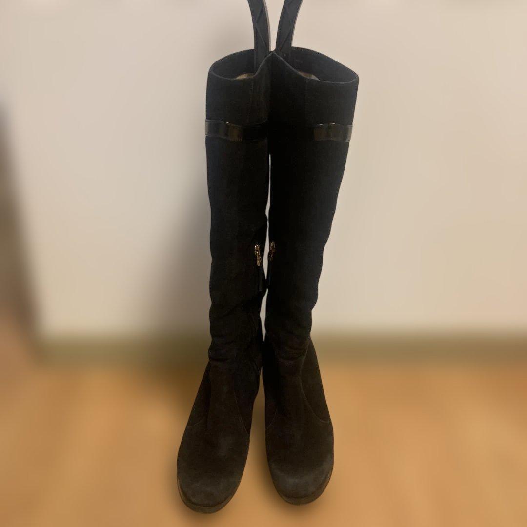 FENDI Long Boots Shoes EU 37 US 7 Suede Black Authentic