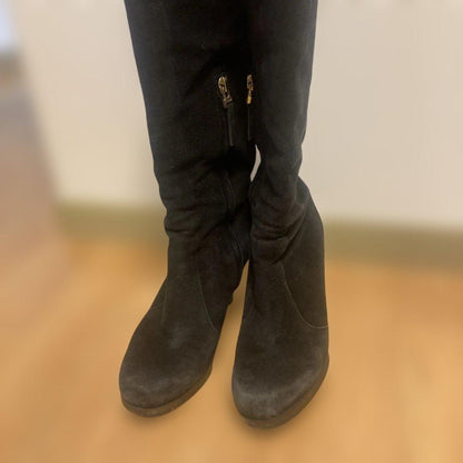 FENDI Long Boots Shoes EU 37 US 7 Suede Black Authentic