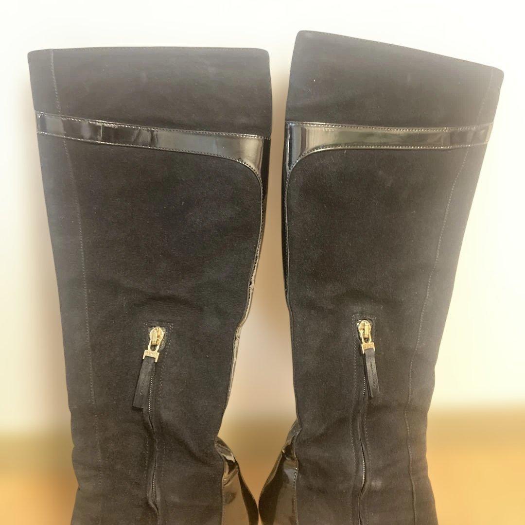 FENDI Long Boots Shoes EU 37 US 7 Suede Black Authentic