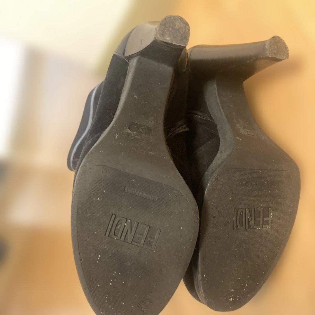 FENDI Long Boots Shoes EU 37 US 7 Suede Black Authentic