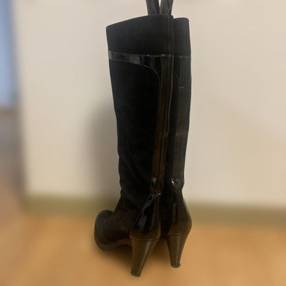 FENDI Long Boots Shoes EU 37 US 7 Suede Black Authentic