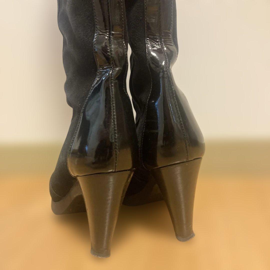 FENDI Long Boots Shoes EU 37 US 7 Suede Black Authentic