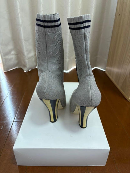 FENDI Knit Short Boots Shoes EU 36 US 6 Gray Authentic