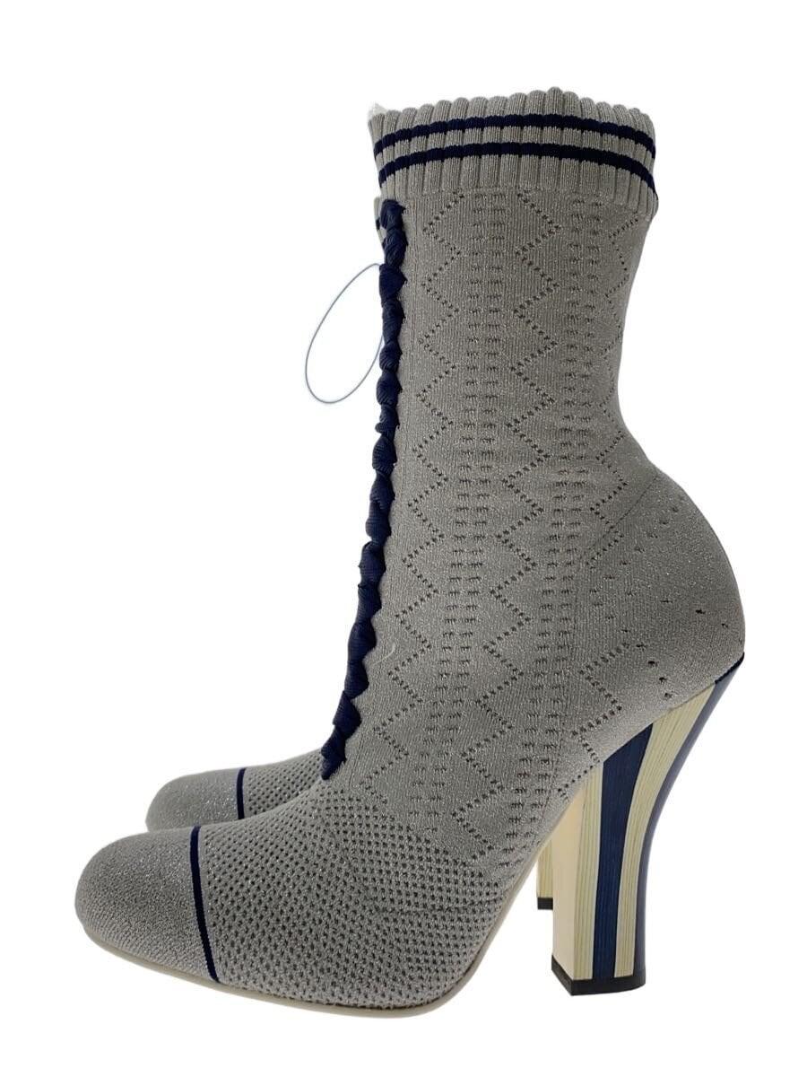 FENDI Lace-up Boots Shoes EU 38 US 8 Gray Authentic