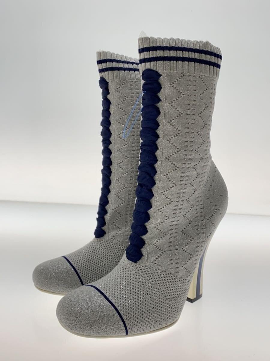 FENDI Lace-up Boots Shoes EU 38 US 8 Gray Authentic
